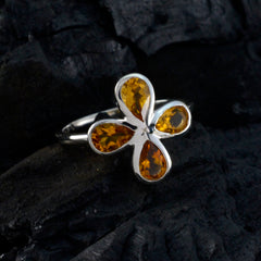 Citrine quarter Japanese Sterling Silver Yellow Gemstones Dainty Floral Ring Jewelry