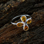 Citrine quarter Japanese Sterling Silver Yellow Gemstones Dainty Floral Ring Jewelry