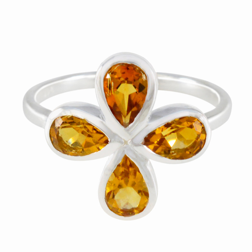 Citrine quarter Japanese Sterling Silver Yellow Gemstones Dainty Floral Ring Jewelry