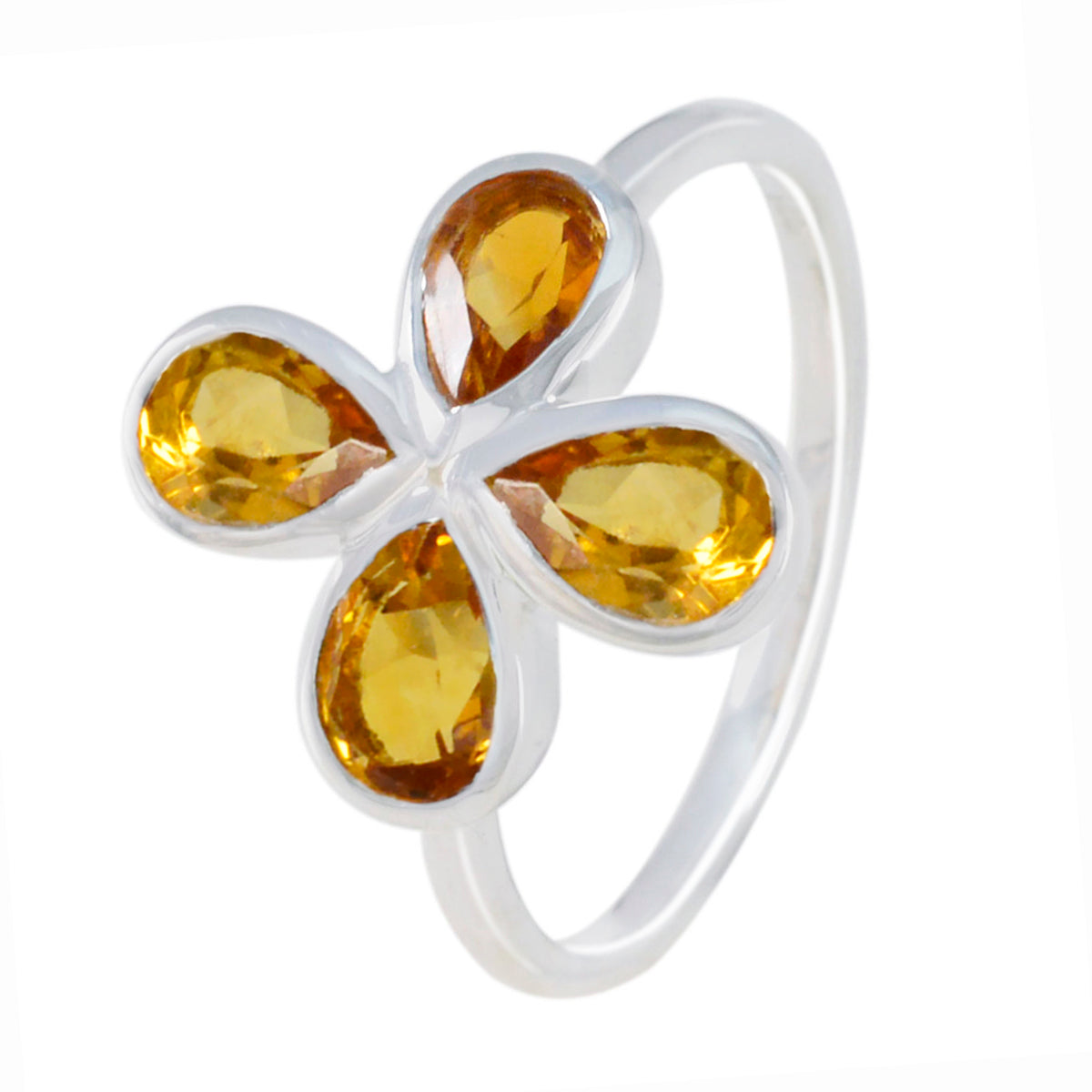 Citrine quarter Japanese Sterling Silver Yellow Gemstones Dainty Floral Ring Jewelry