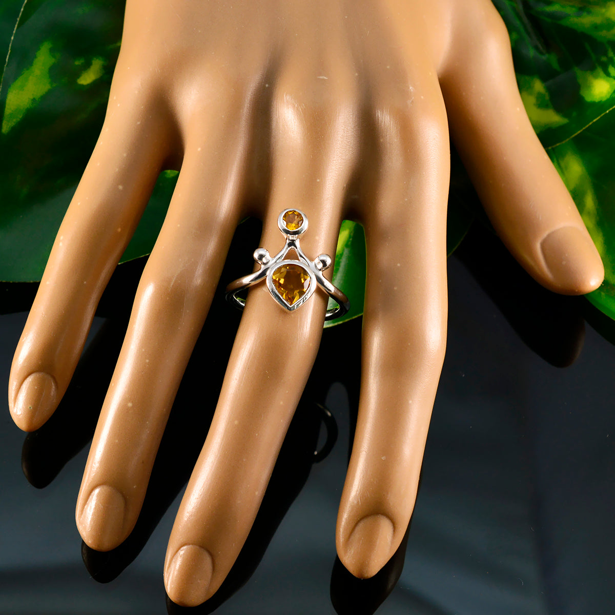 Citrine Toi et Moi African 925 Sterling Silver Yellow Gems Tiny Romantic Ring Jewelry