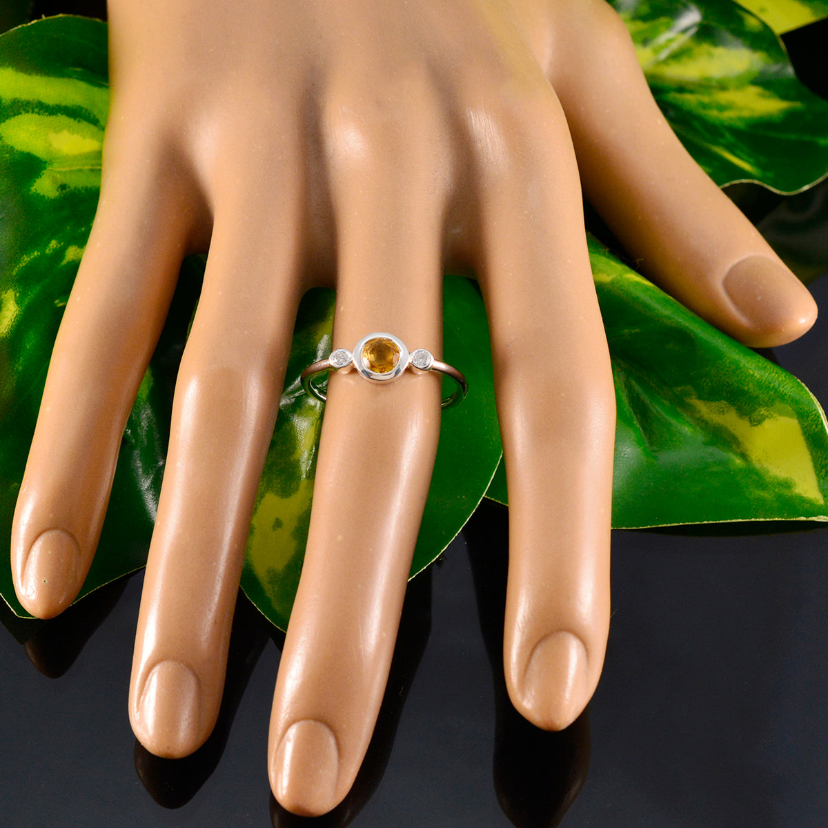 Citrine Trilogy Turkish Silver Yellow Gemstone Elegant  Sophisticated Ring Jewelry