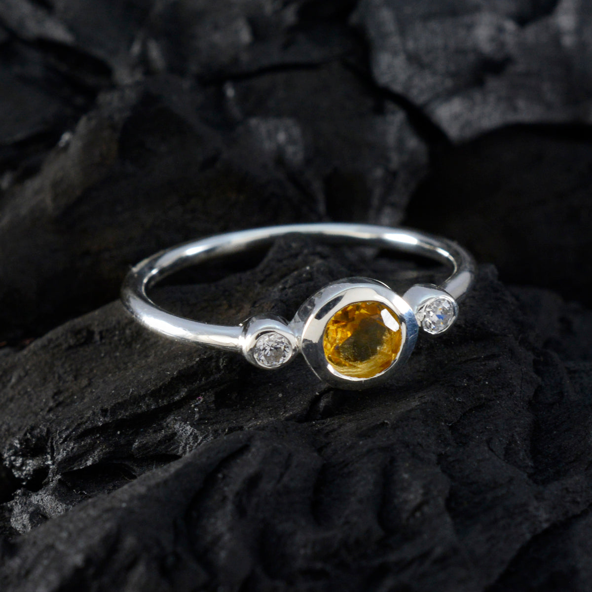 Citrine Trilogy Turkish Silver Yellow Gemstone Elegant  Sophisticated Ring Jewelry