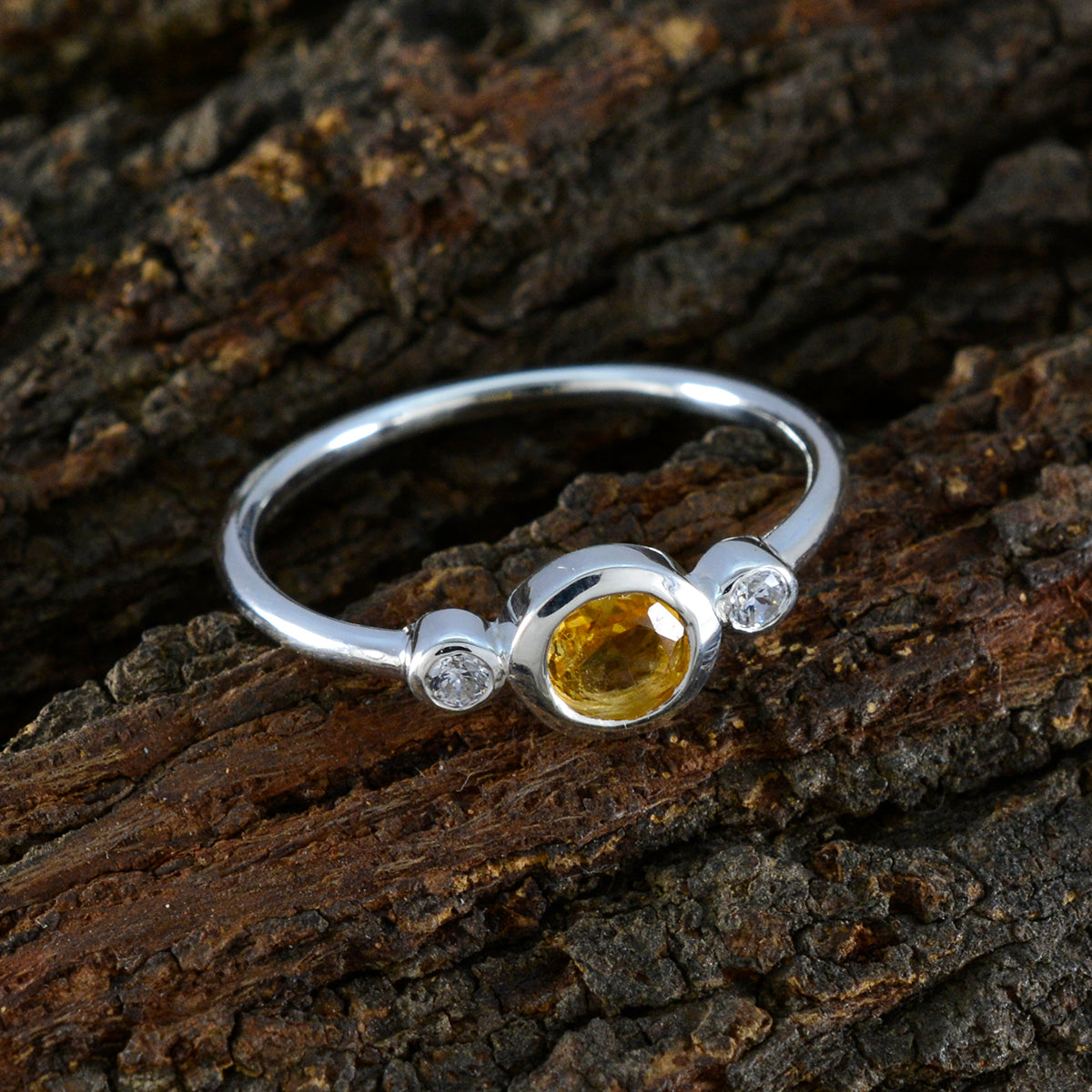 Citrine Trilogy Turkish Silver Yellow Gemstone Elegant  Sophisticated Ring Jewelry