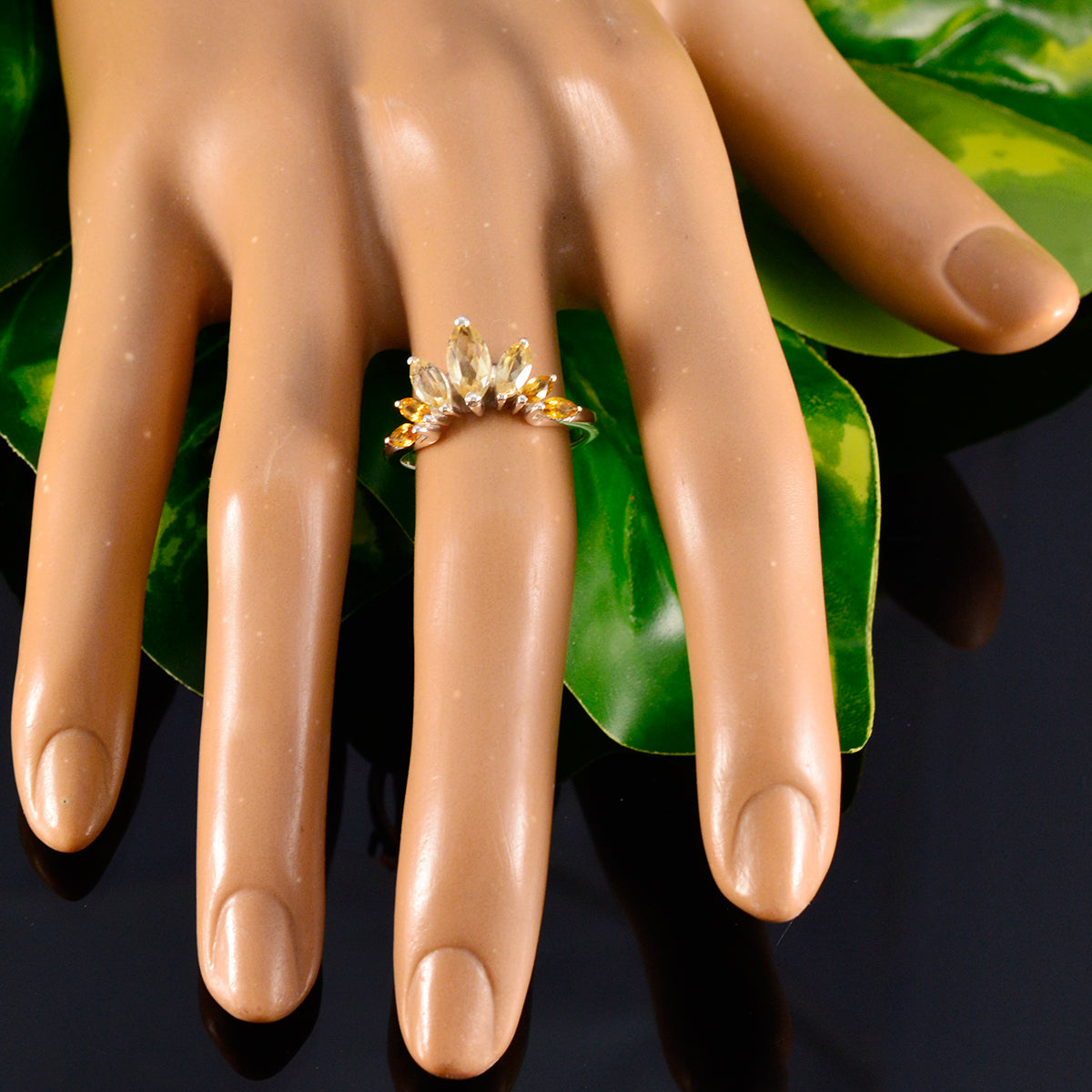 Citrine Hepta Korean 925 Sterling Silver Yellow Gemstone Dainty crown Ring Jewellery