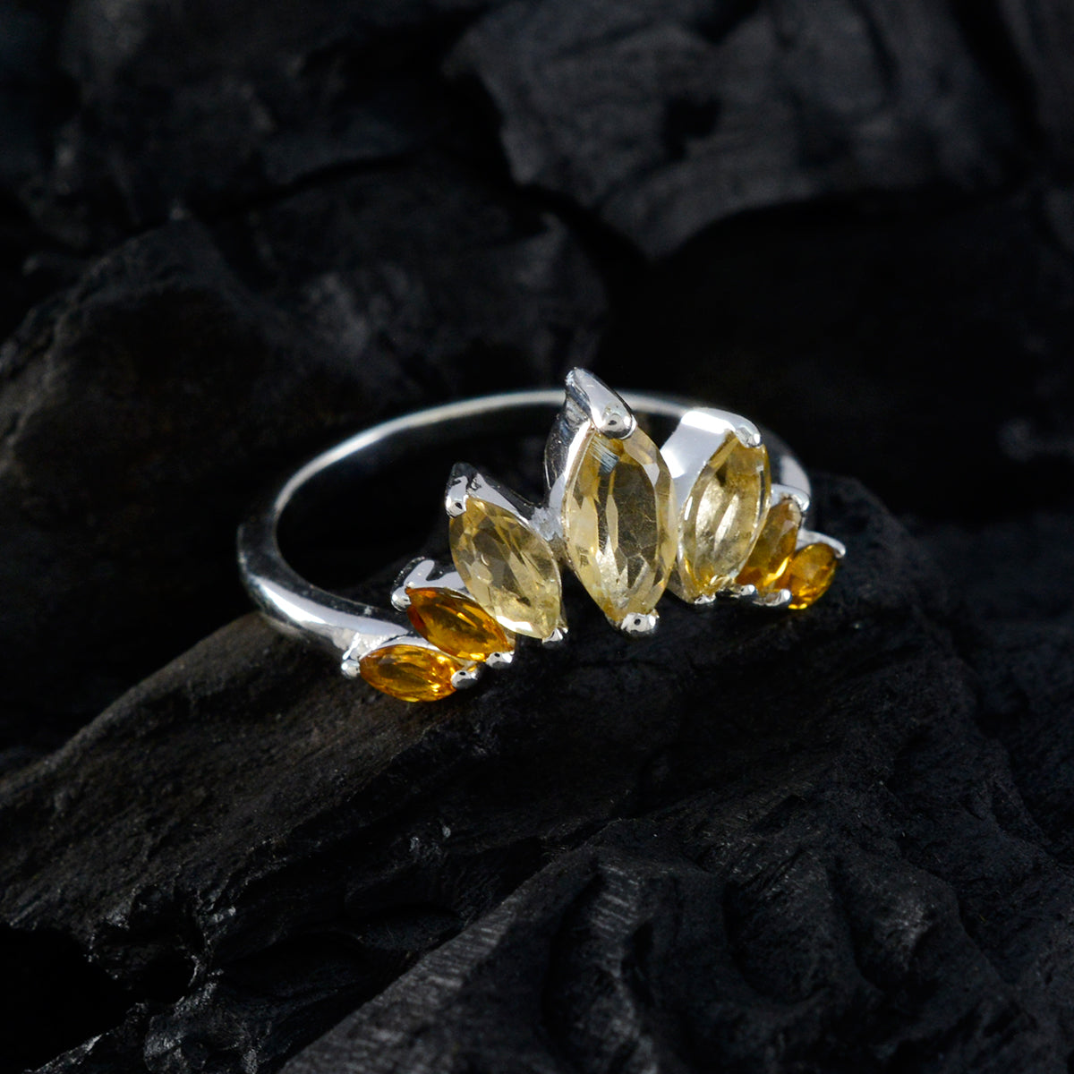 Citrine Hepta Korean 925 Sterling Silver Yellow Gemstone Dainty crown Ring Jewellery