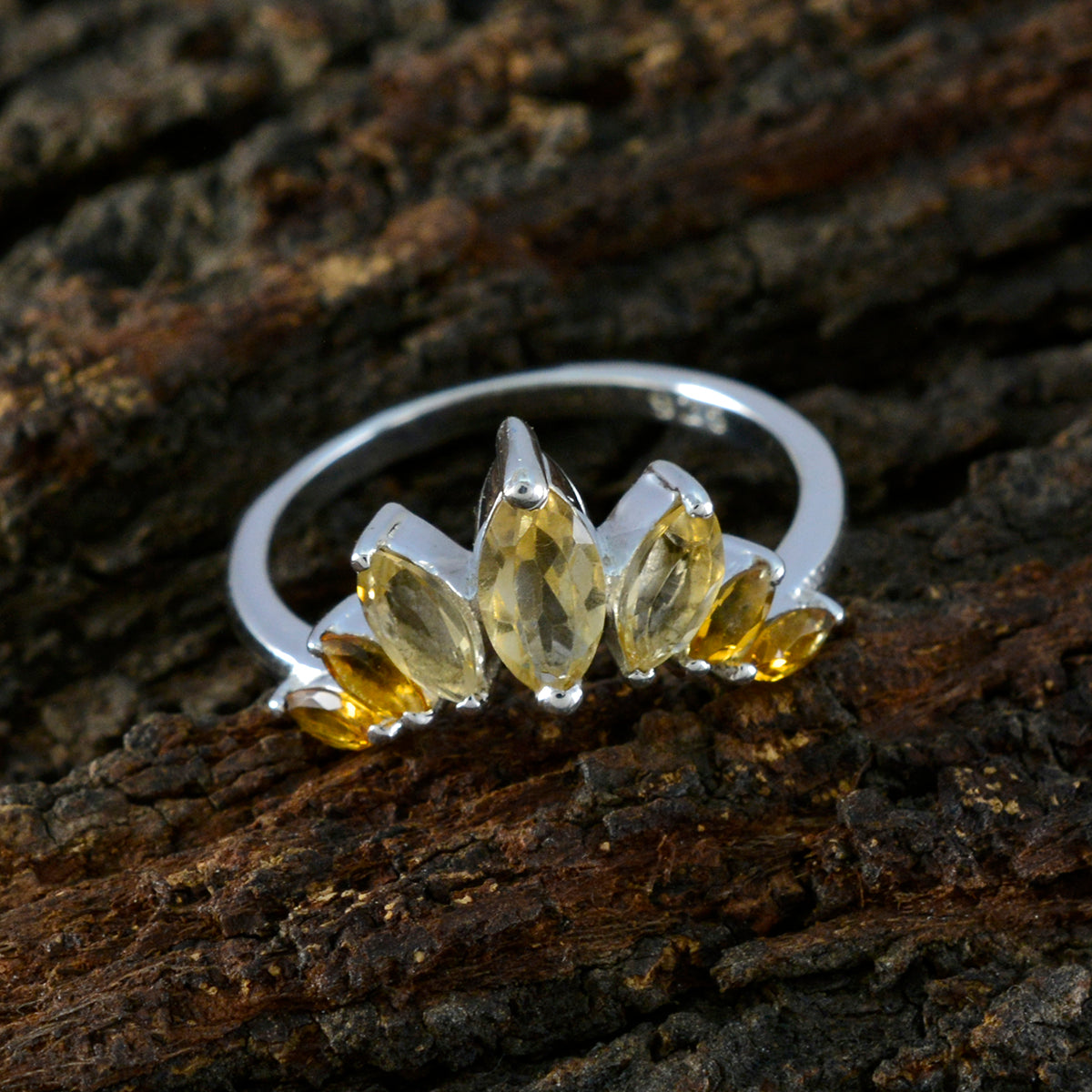 Citrine Hepta Korean 925 Sterling Silver Yellow Gemstone Dainty crown Ring Jewellery