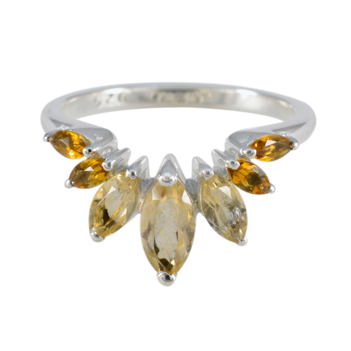 Citrine Hepta Korean 925 Sterling Silver Yellow Gemstone Dainty crown Ring Jewellery メイン画像