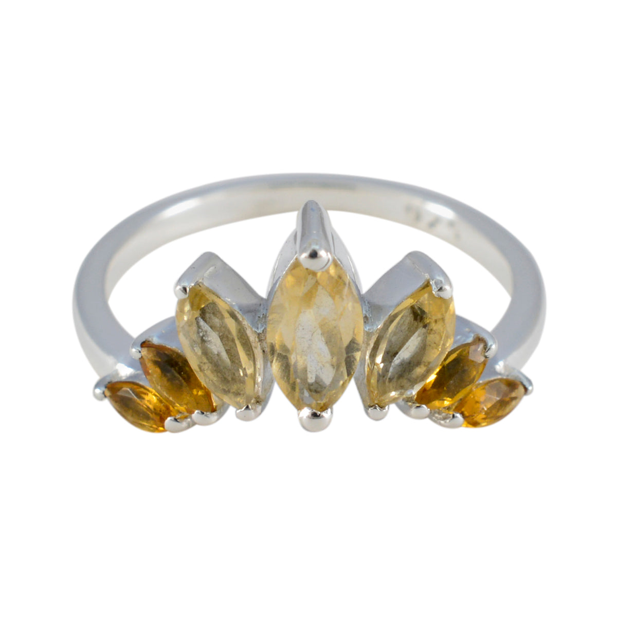 Citrine Hepta Korean 925 Sterling Silver Yellow Gemstone Dainty crown Ring Jewellery