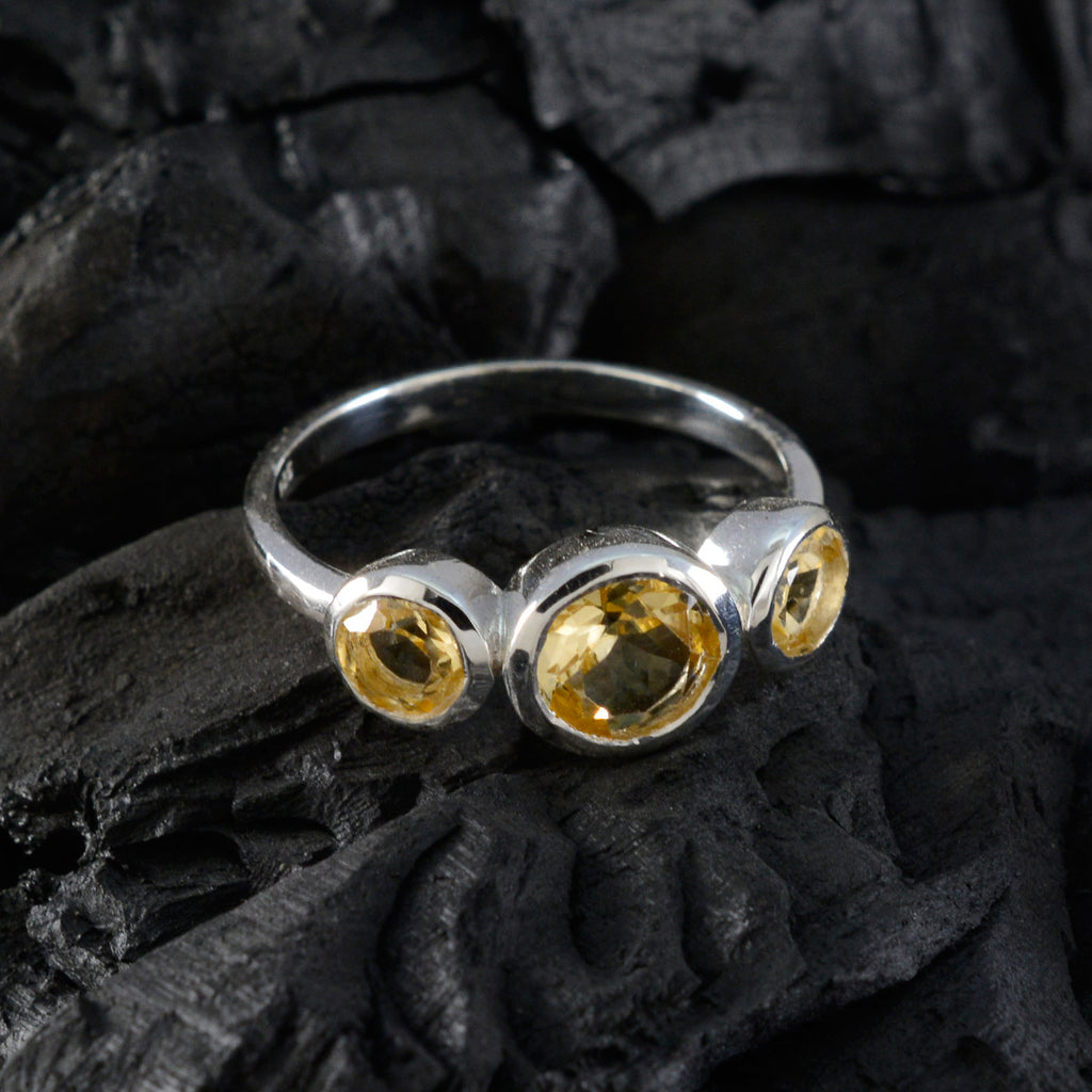 Citrine Trilogy American Silver Yellow Gemstone Whisper thin Modern Ring Jewellery