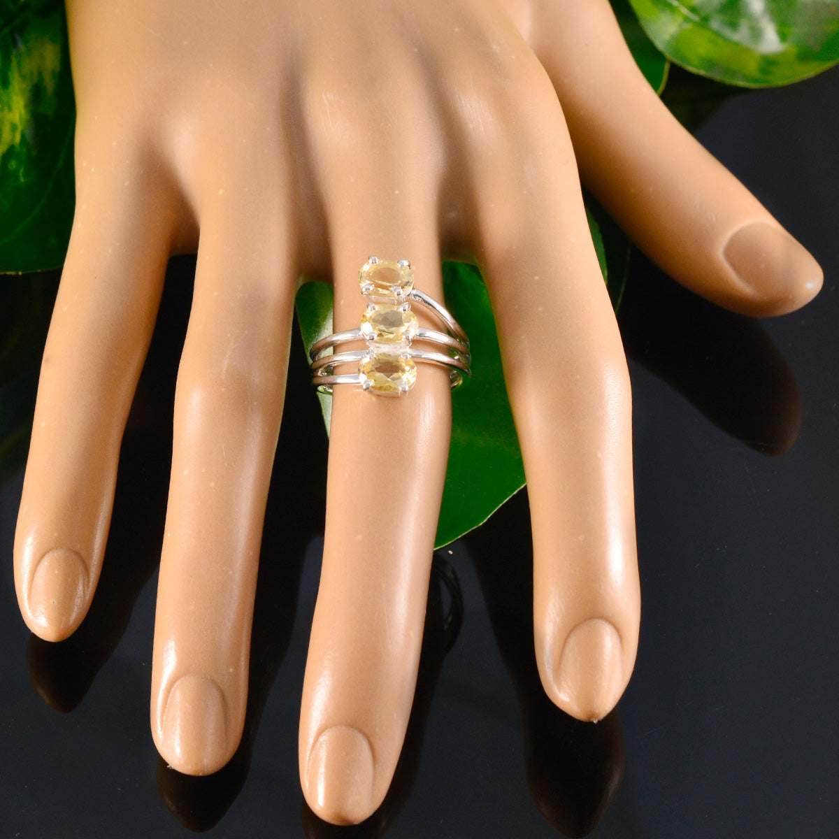 Citrine Trilogy Egyptian 925 Sterling Silver Yellow Gems Tiny Glamorous Ring Jewellery