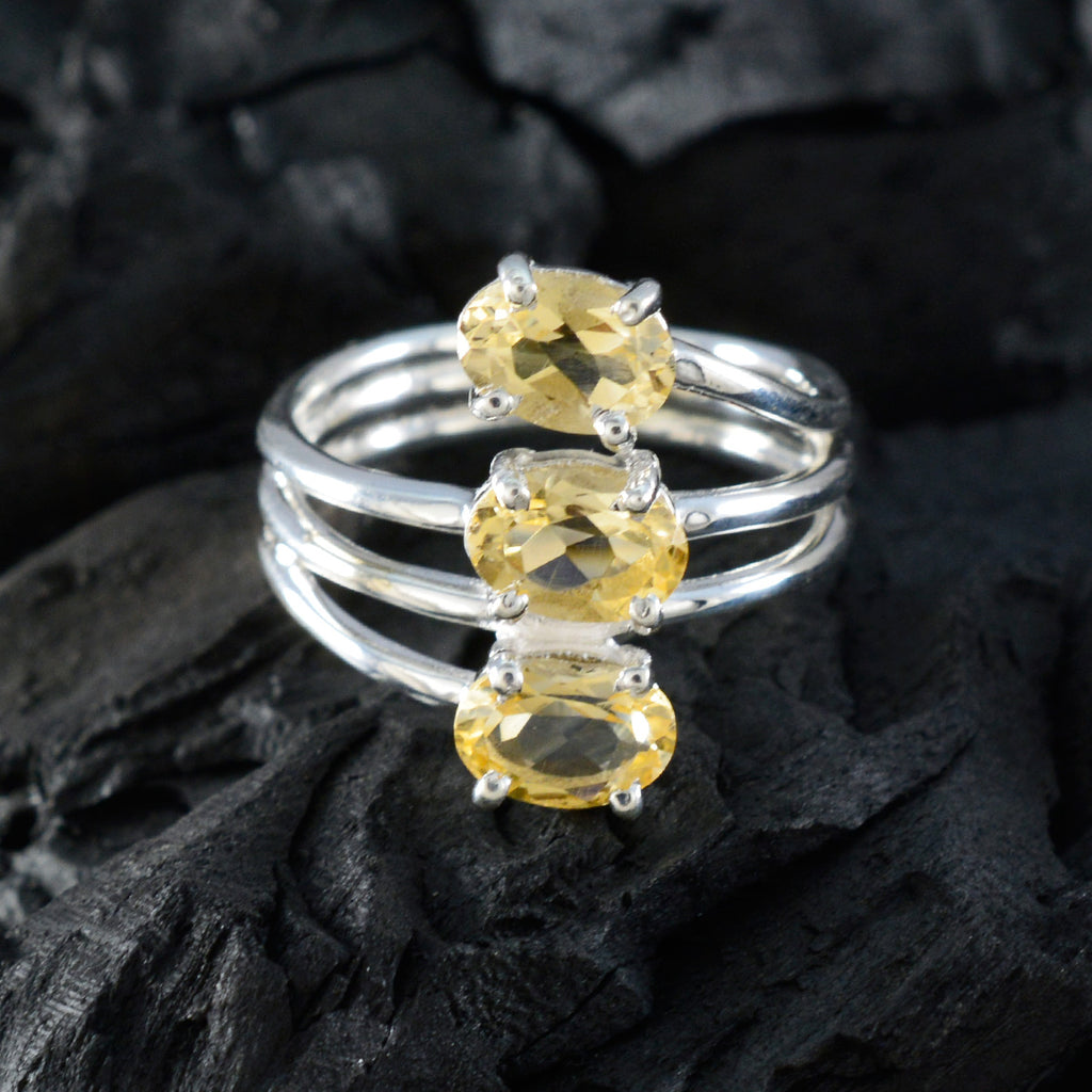 Citrine Trilogy Egyptian 925 Sterling Silver Yellow Gems Tiny Glamorous Ring Jewellery
