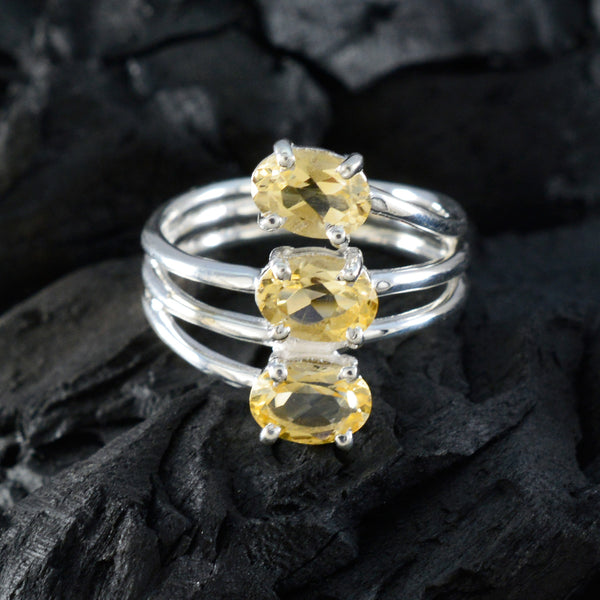 Citrine Trilogy Egyptian 925 Sterling Silver Yellow Gems Tiny Glamorous Ring Jewellery