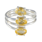 Citrine Trilogy Egyptian 925 Sterling Silver Yellow Gems Tiny Glamorous Ring Jewellery