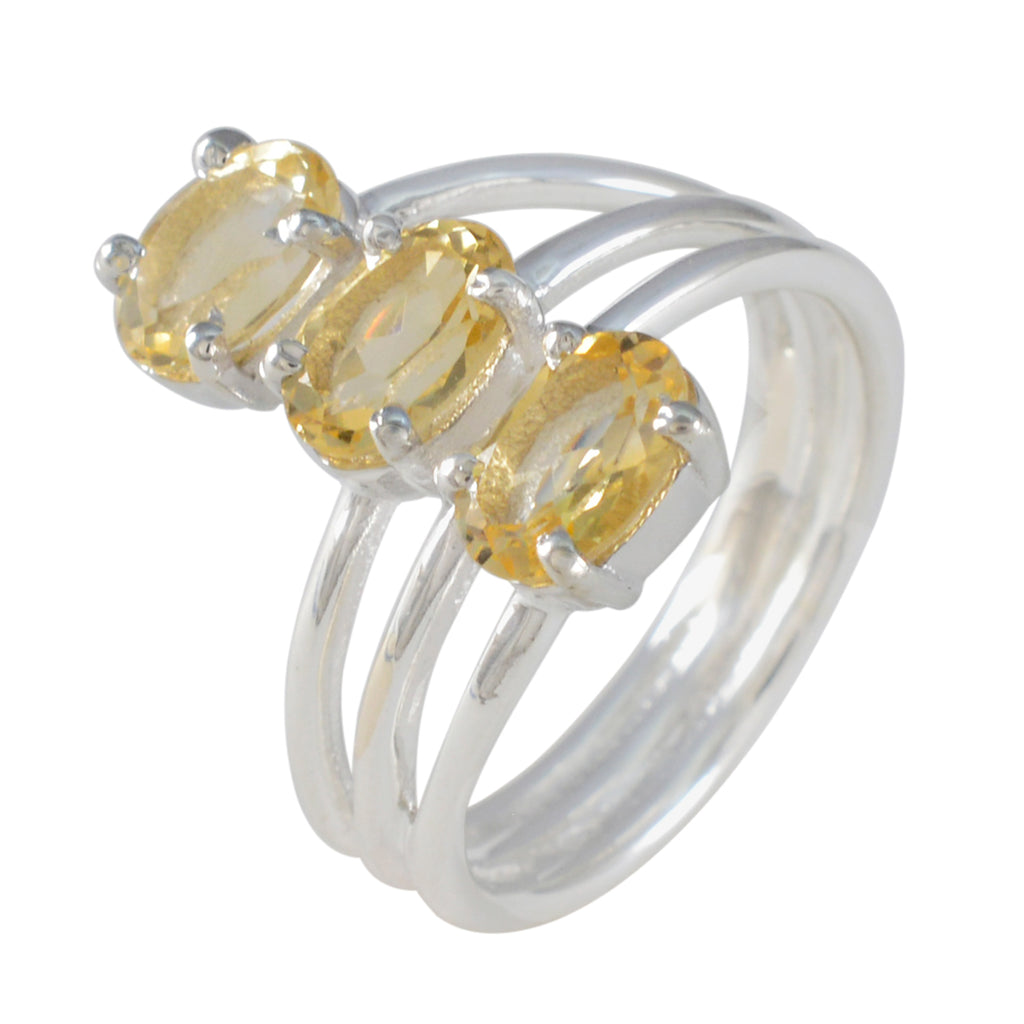 Citrine Trilogy Egyptian 925 Sterling Silver Yellow Gems Tiny Glamorous Ring Jewellery