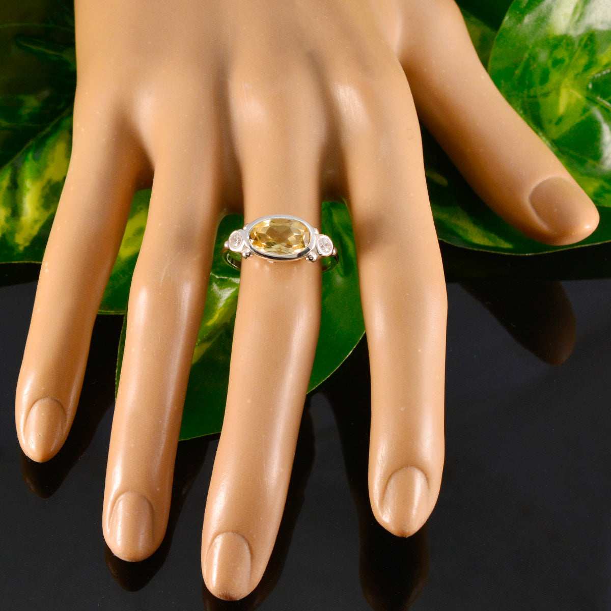 Citrine Trilogy Korean 925 Silver Yellow Gems Whisper thin Artisan Ring Jewellery