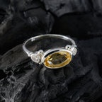 Citrine Trilogy Korean 925 Silver Yellow Gems Whisper thin Artisan Ring Jewellery