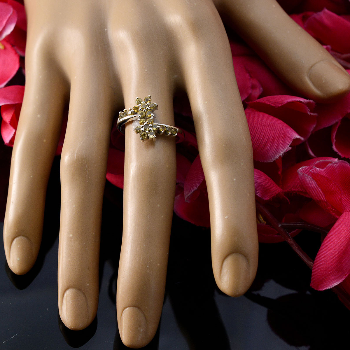 Citrine multiple Turkish 92.5 Silver Yellow Gems Delicate Romantic Ring Jewelry