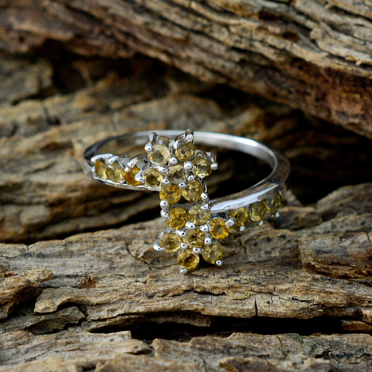 Citrine multiple Turkish 92.5 Silver Yellow Gems Delicate Romantic Ring Jewelry