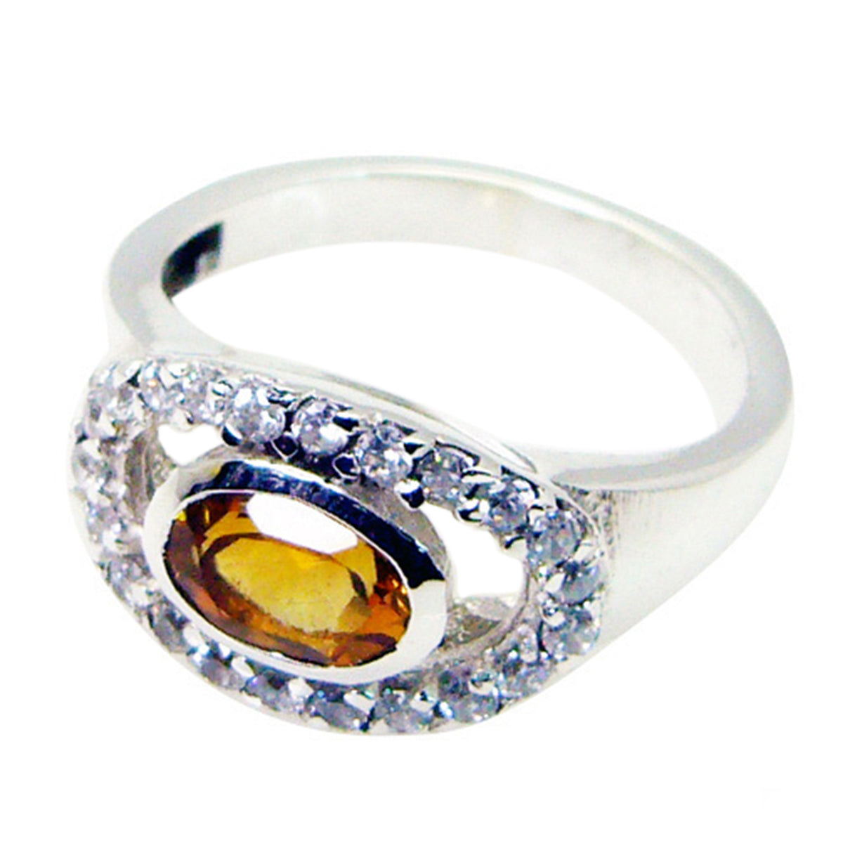 Citrine Halo Korean Silver Yellow Gems Whisper thin Trendy Ring Jewellery メイン画像