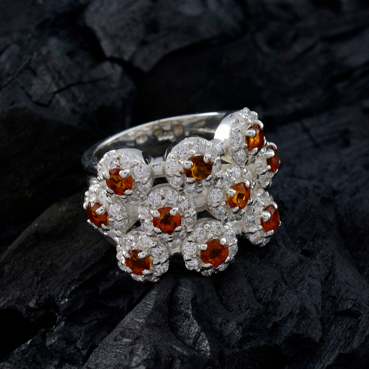 Citrine multiple Indian Silver Yellow Gemstone Essential  Modern Ring Jewellery