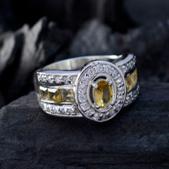 Citrine Halo African Sterling Silver Yellow Gems Eye catching Abstract Ring Jewelry
