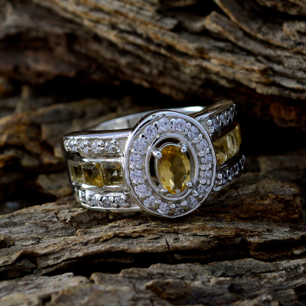 Citrine Halo African Sterling Silver Yellow Gems Eye catching Abstract Ring Jewelry