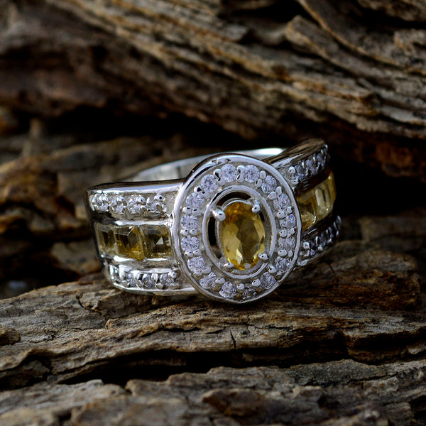 Citrine Halo African Sterling Silver Yellow Gems Eye catching Abstract Ring Jewelry
