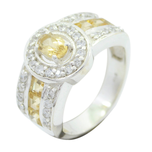 Citrin Halo Afrikanischer Sterling Silber Gelbe Edelsteine Auffälliger abstrakter Ring Schmuck