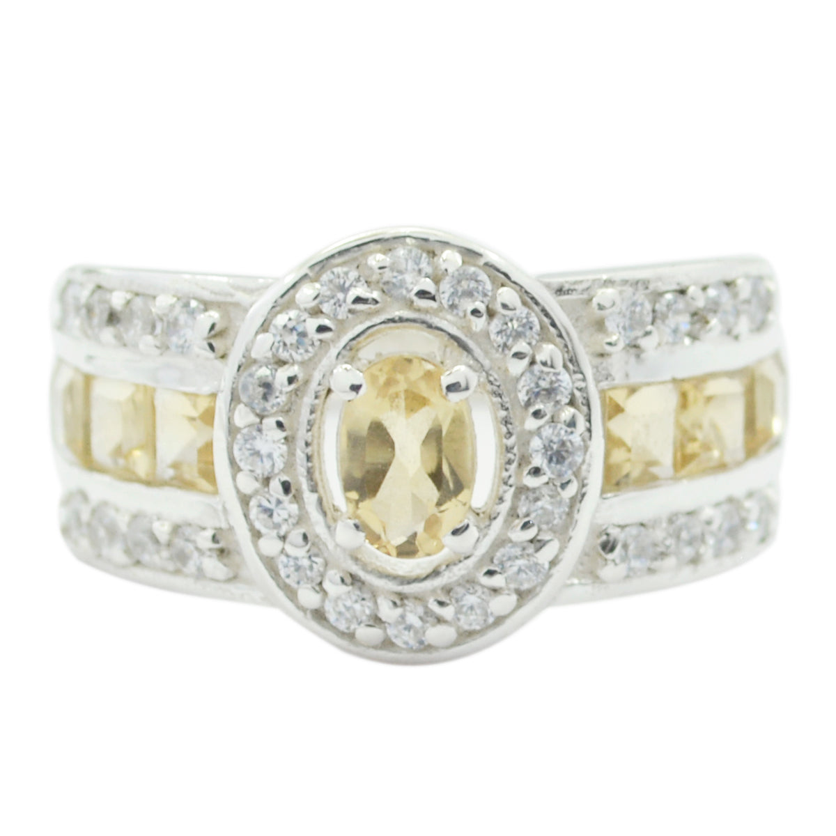 Citrine Halo African Sterling Silver Yellow Gems Eye catching Abstract Ring Jewelry