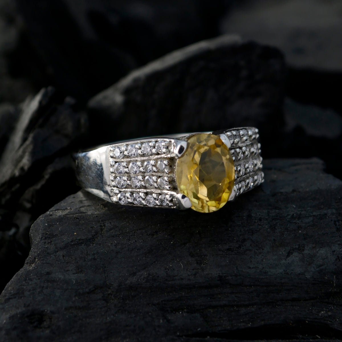 Citrine Halo Moroccan Silver Yellow Gems Classic Feminine Ring Jewellery