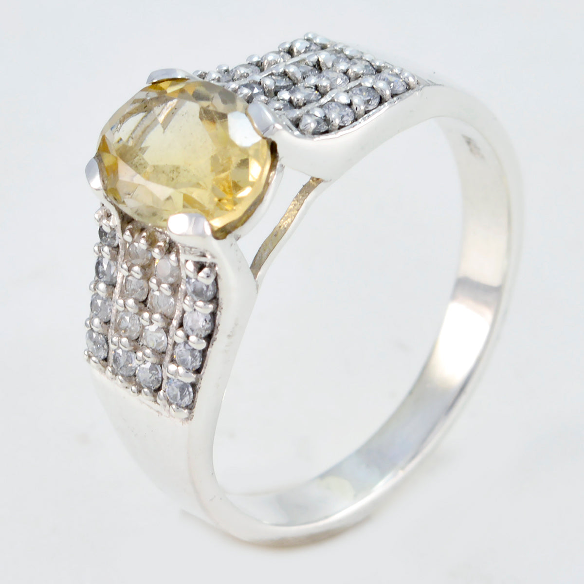 Citrine Halo Moroccan Silver Yellow Gems Classic Feminine Ring Jewellery