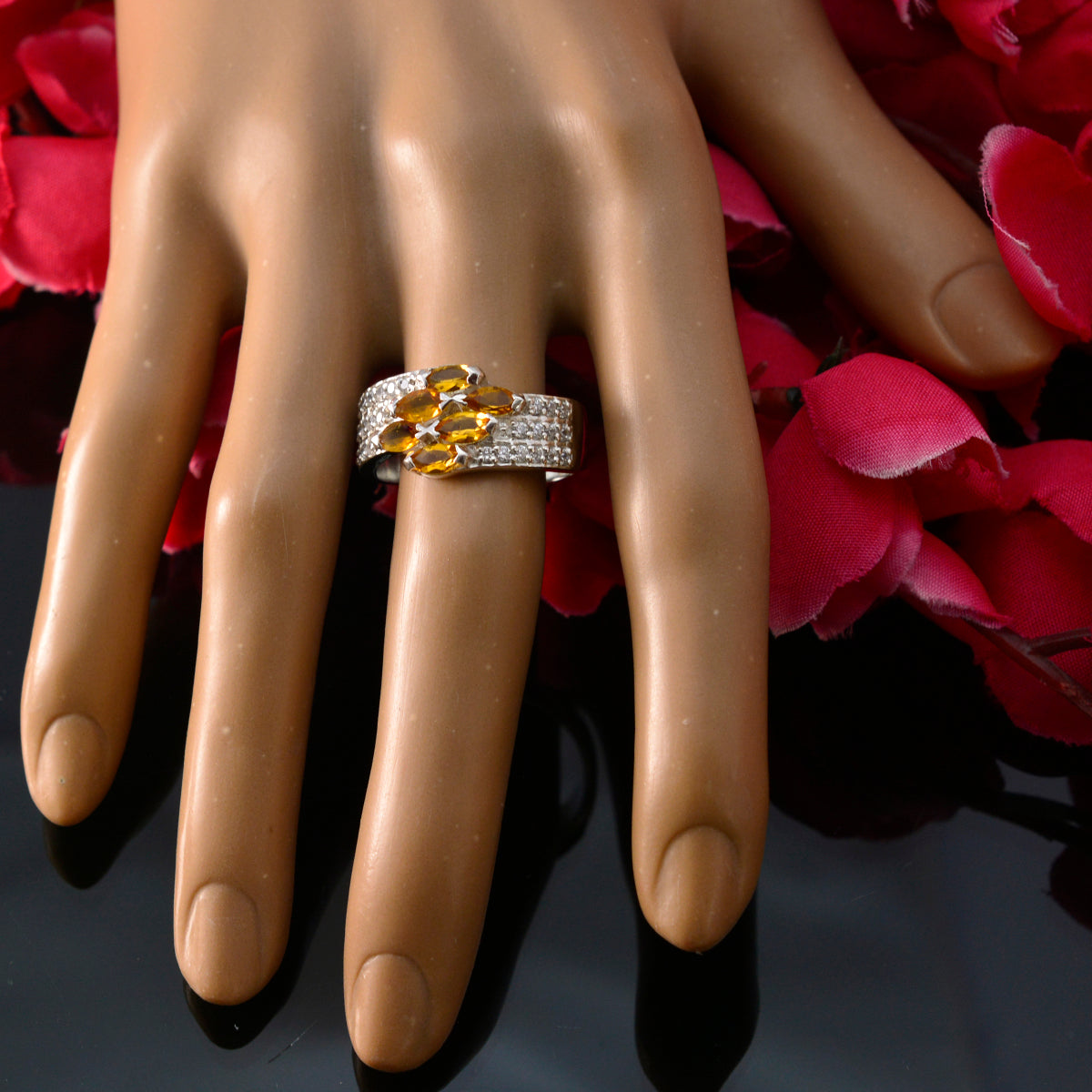 Citrine Hexa Egyptian Sterling Silver Yellow Gemstone Mid weight Fairytale Ring Jewellery