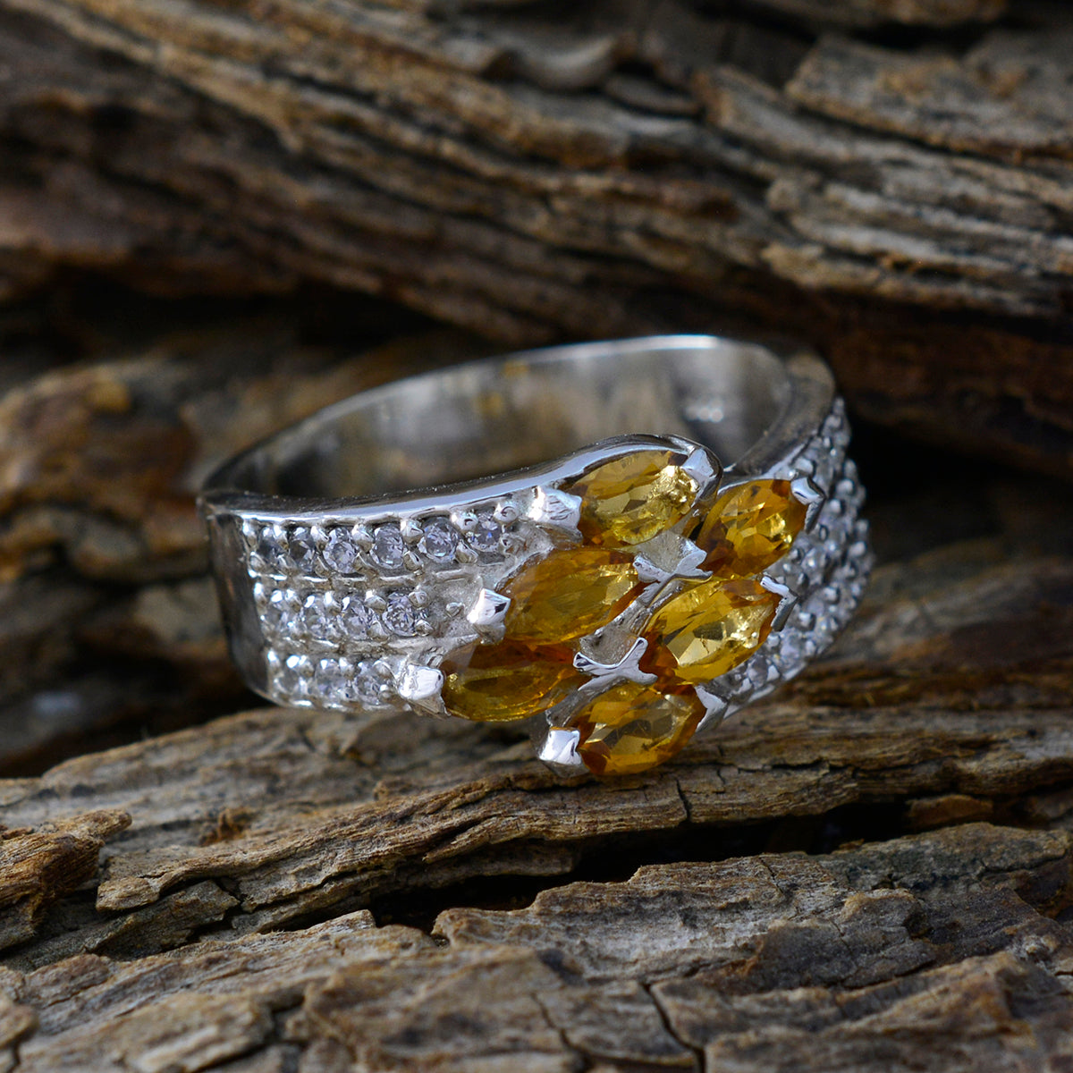 Citrine Hexa Egyptian Sterling Silver Yellow Gemstone Mid weight Fairytale Ring Jewellery