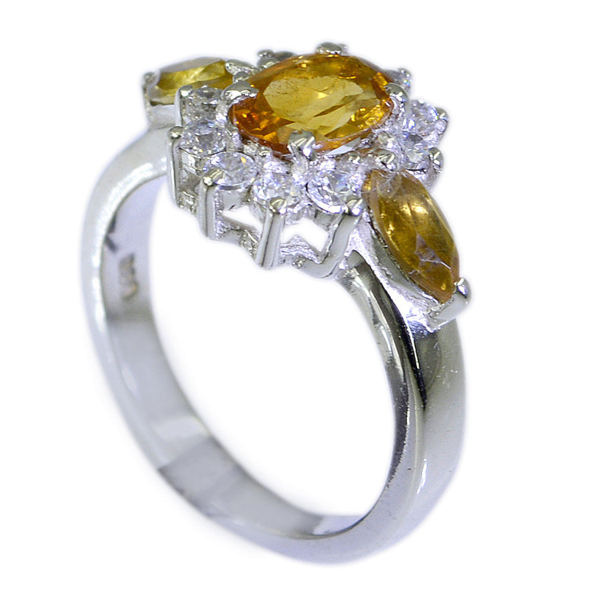 Citrine Trilogy Indian Sterling Silver Yellow Gemstones Tiny Cultural Ring Jewelry Главное изображение товара