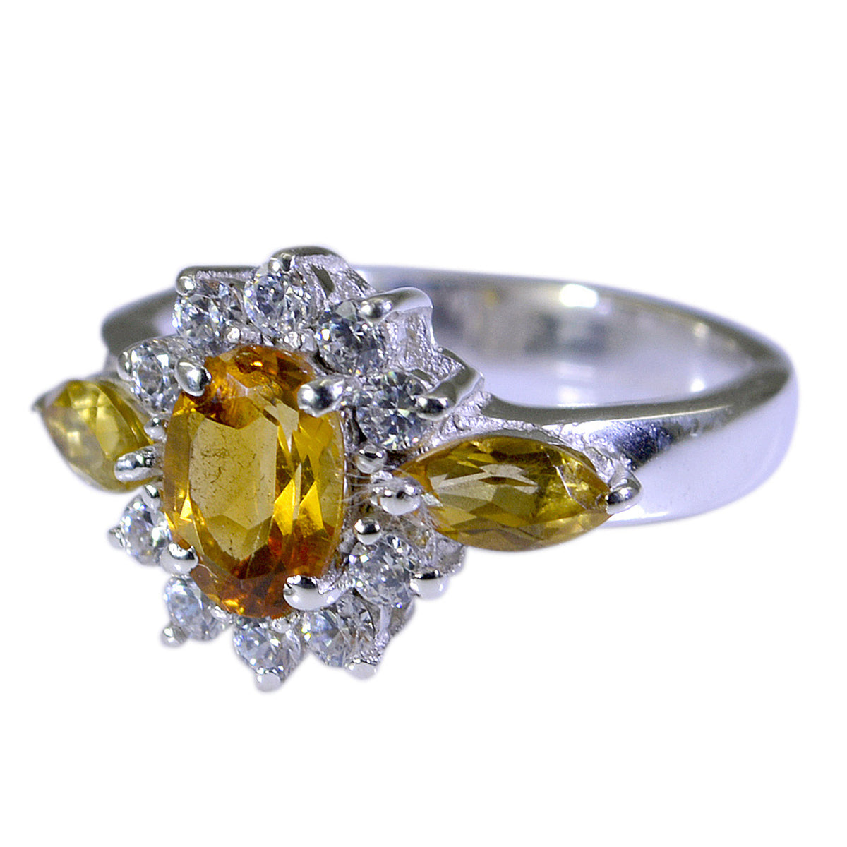 Citrine Trilogy Indian Sterling Silver Yellow Gemstones Tiny Cultural Ring Jewelry