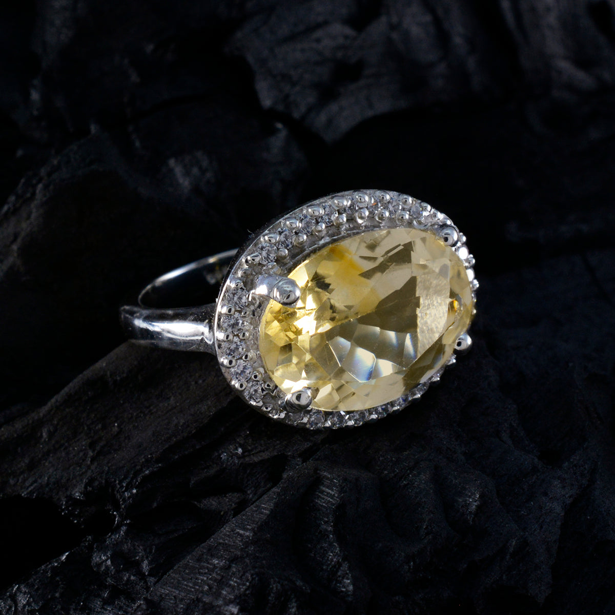 Citrine Halo Indian 92.5 Silver Yellow Gems Versatile Abstract Ring Jewellery