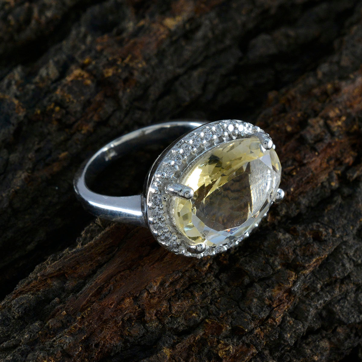 Citrine Halo Indian 92.5 Silver Yellow Gems Versatile Abstract Ring Jewellery
