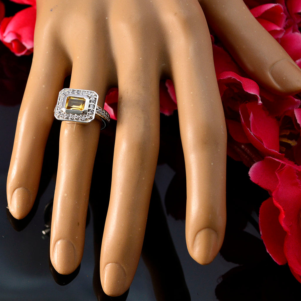 Citrine Halo Egyptian 925 Sterling Silver Yellow Gemstones Classic Graceful Ring Jewelry