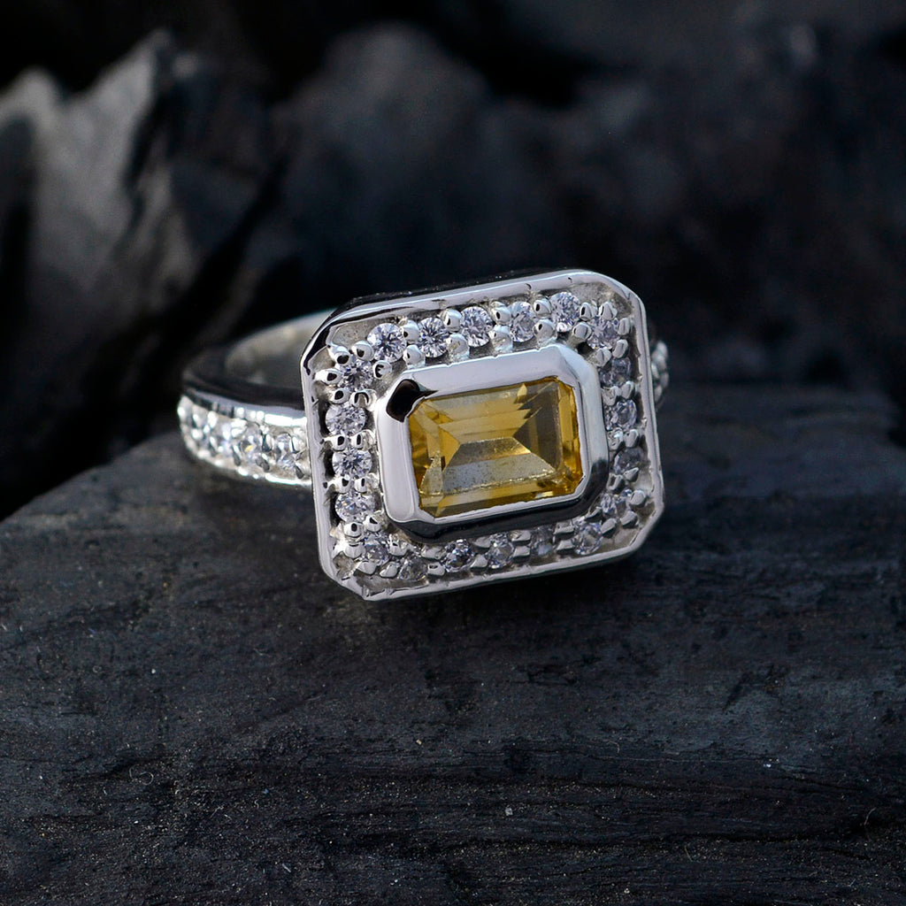 Citrine Halo Egyptian 925 Sterling Silver Yellow Gemstones Classic Graceful Ring Jewelry