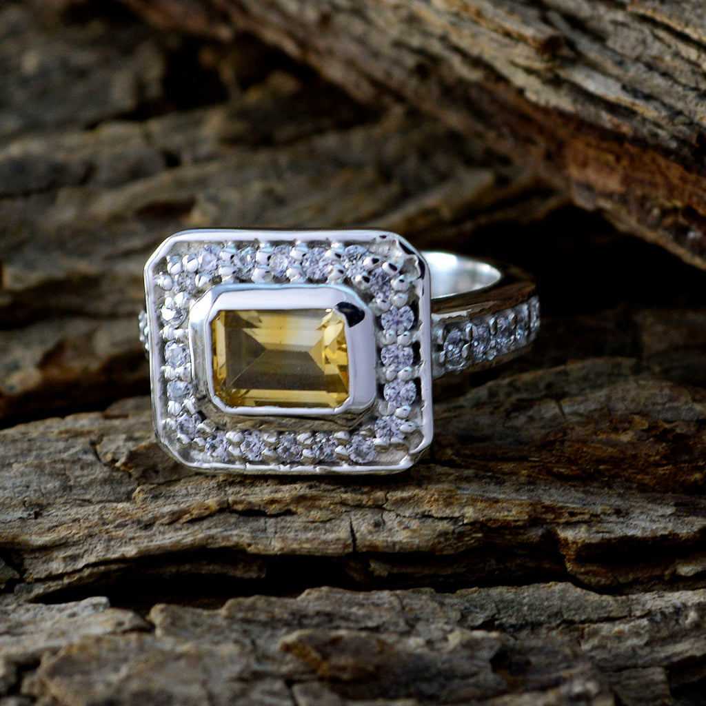 Citrine Halo Egyptian 925 Sterling Silver Yellow Gemstones Classic Graceful Ring Jewelry
