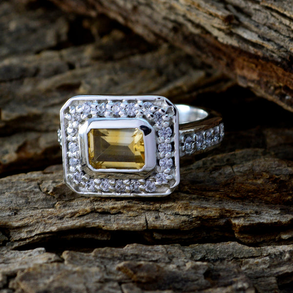 Citrine Halo Egyptian 925 Sterling Silver Yellow Gemstones Classic Graceful Ring Jewelry