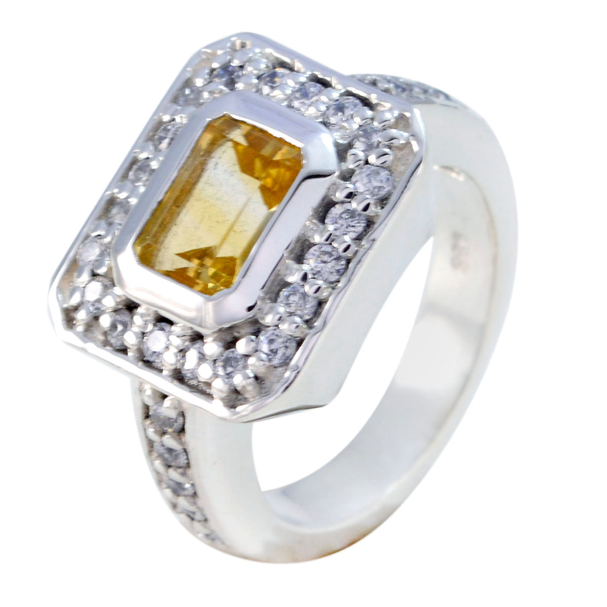 Citrine Halo Egyptian 925 Sterling Silver Yellow Gemstones Classic Graceful Ring Jewelry Hoofdafbeelding