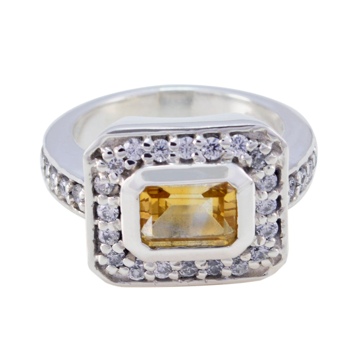 Citrine Halo Egyptian 925 Sterling Silver Yellow Gemstones Classic Graceful Ring Jewelry