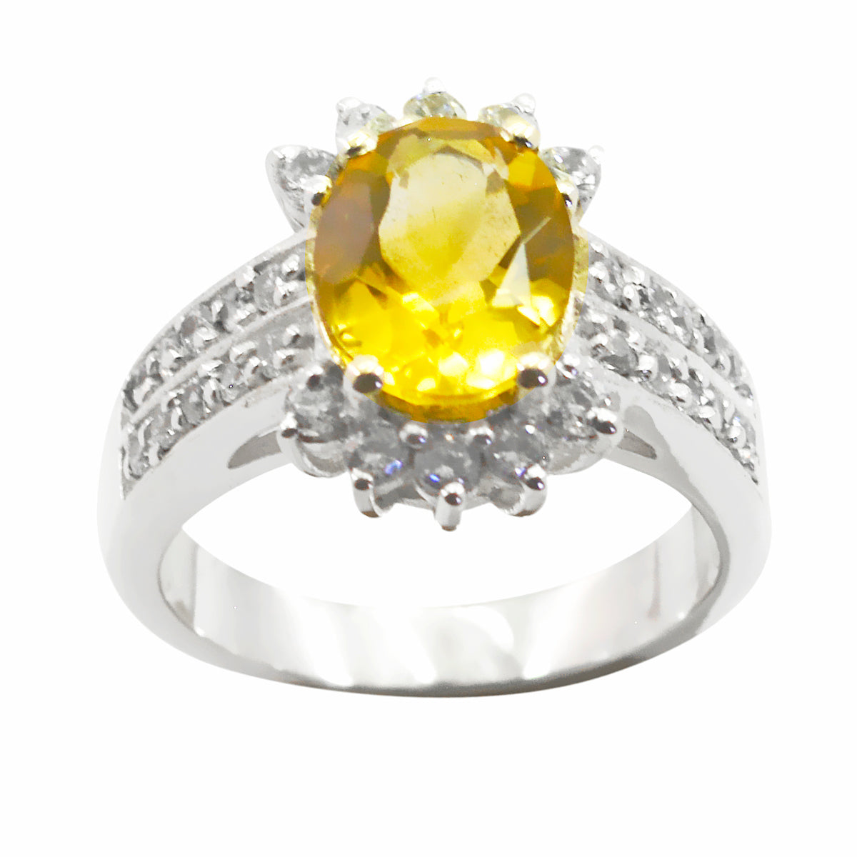 Citrine Halo African 92.5 Silver Yellow Gems Classic Sophisticated Ring Jewelry Hoofdafbeelding