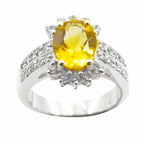 Citrine Halo African 92.5 Silver Yellow Gems Classic Sophisticated Ring Jewelry