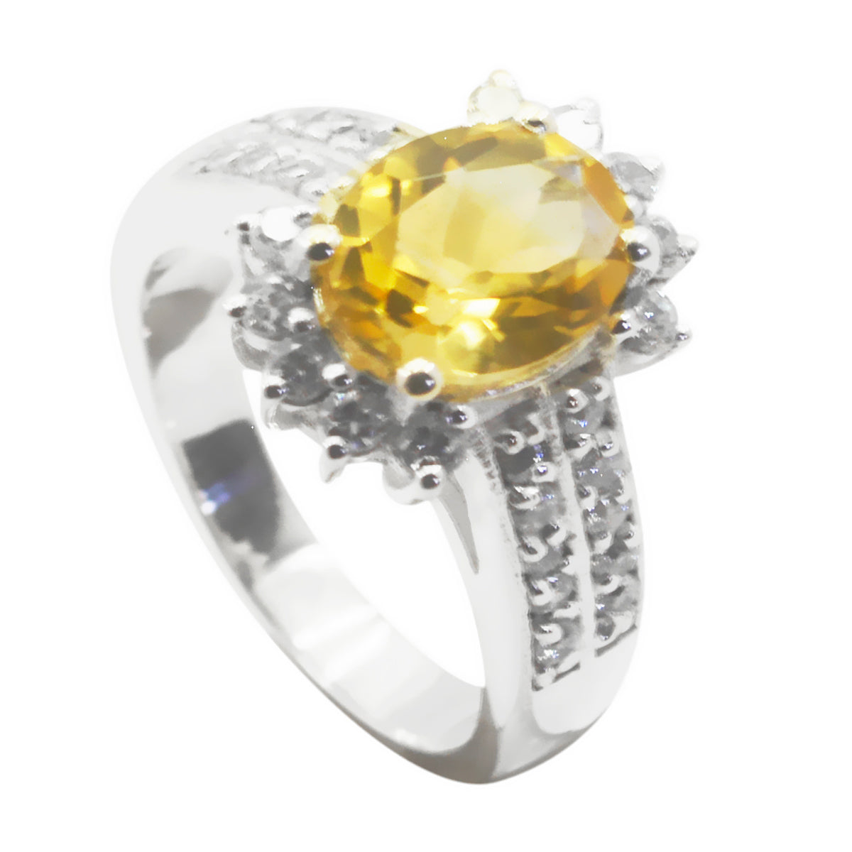 Citrien Halo Afrikaans 92,5 Zilver Gele Edelstenen Klassieke Verfijnde Ring Sieraden Secundaire afbeelding