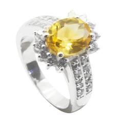 Citrine Halo African 92.5 Silver Yellow Gems Classic Sophisticated Ring Jewelry