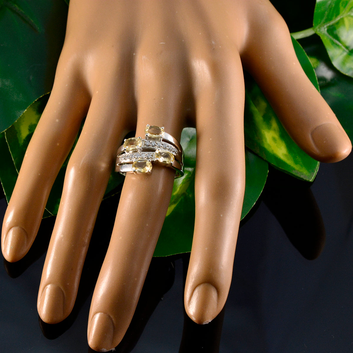 Citrine quarter Russian 925 Silver Yellow Gemstones Minimal Boho Ring Jewellery