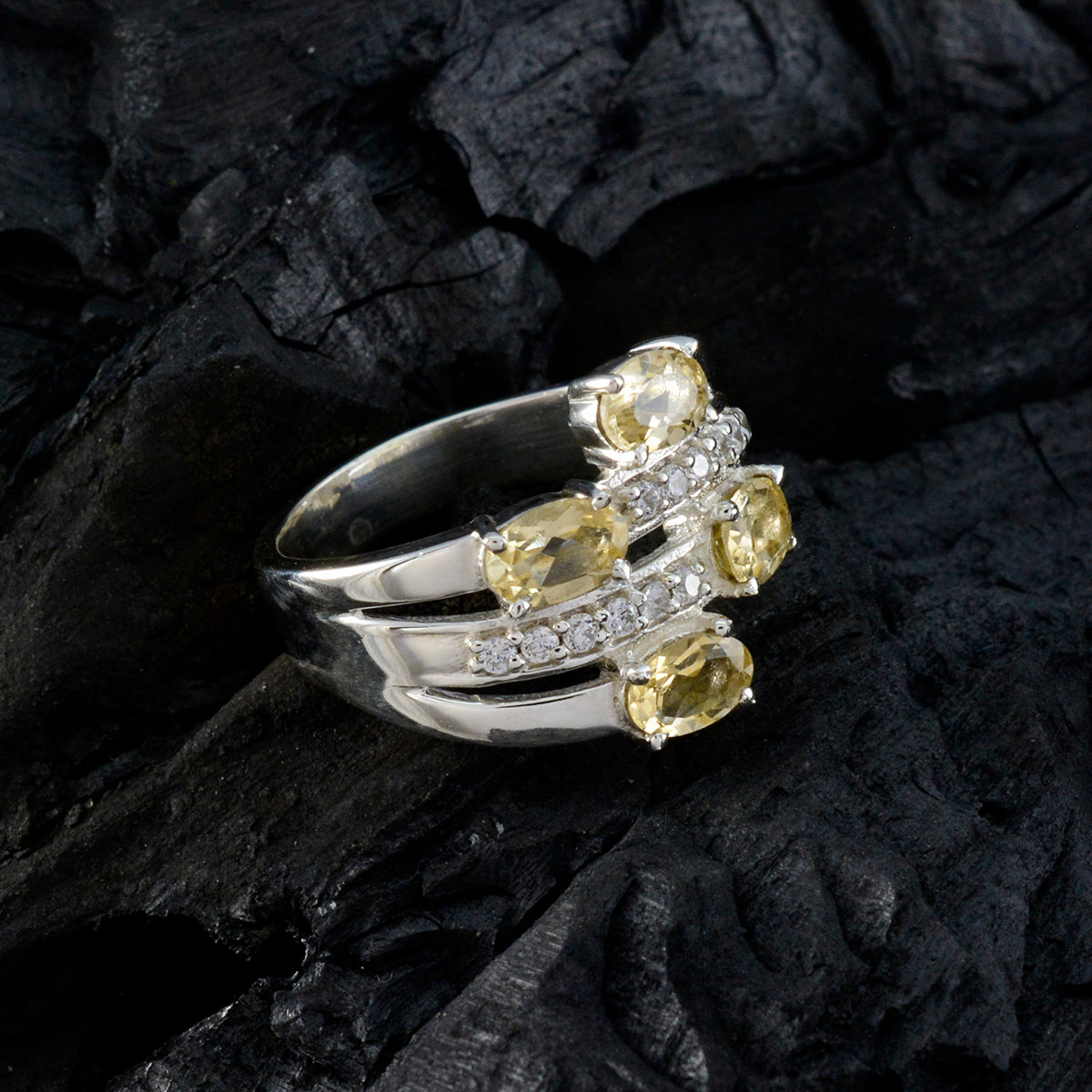 Citrine quarter Russian 925 Silver Yellow Gemstones Minimal Boho Ring Jewellery